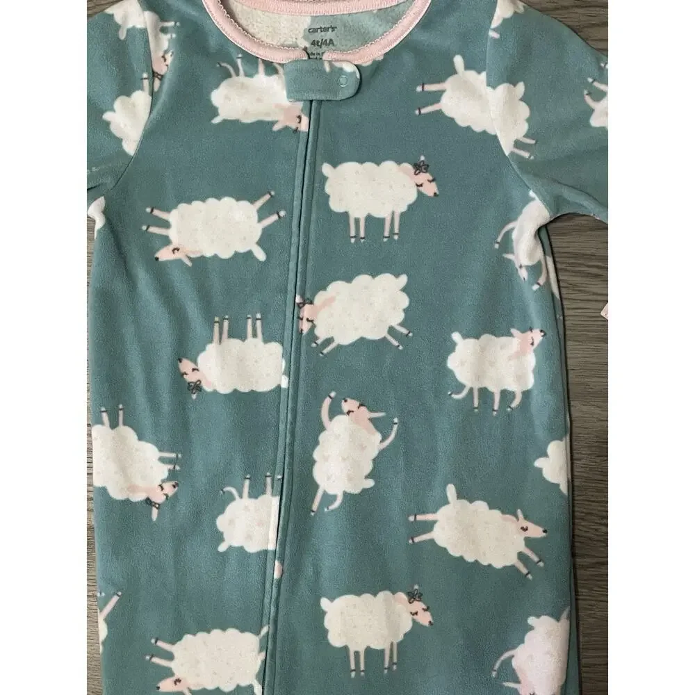 Carters Baby Girl Fleece Zippered One Piece Footie Pajama Sheep Print 4T